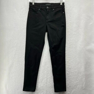 Uniqlo Jeans Womens Sz 25 Black Mid Rise Zip Fly Stretch Slim Straight Leg Denim